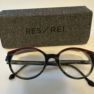 Italian Italy RES/REI Round Almond EyeGlasses with Case